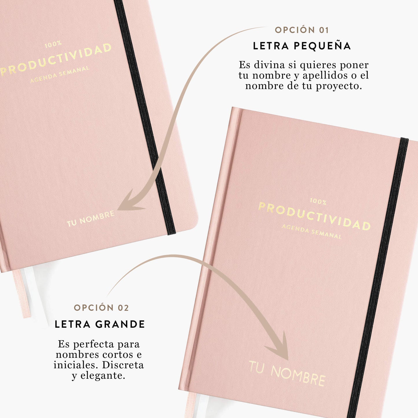 Tara. 100% Productividad. Agenda semanal. Sin fechas. Rosa.