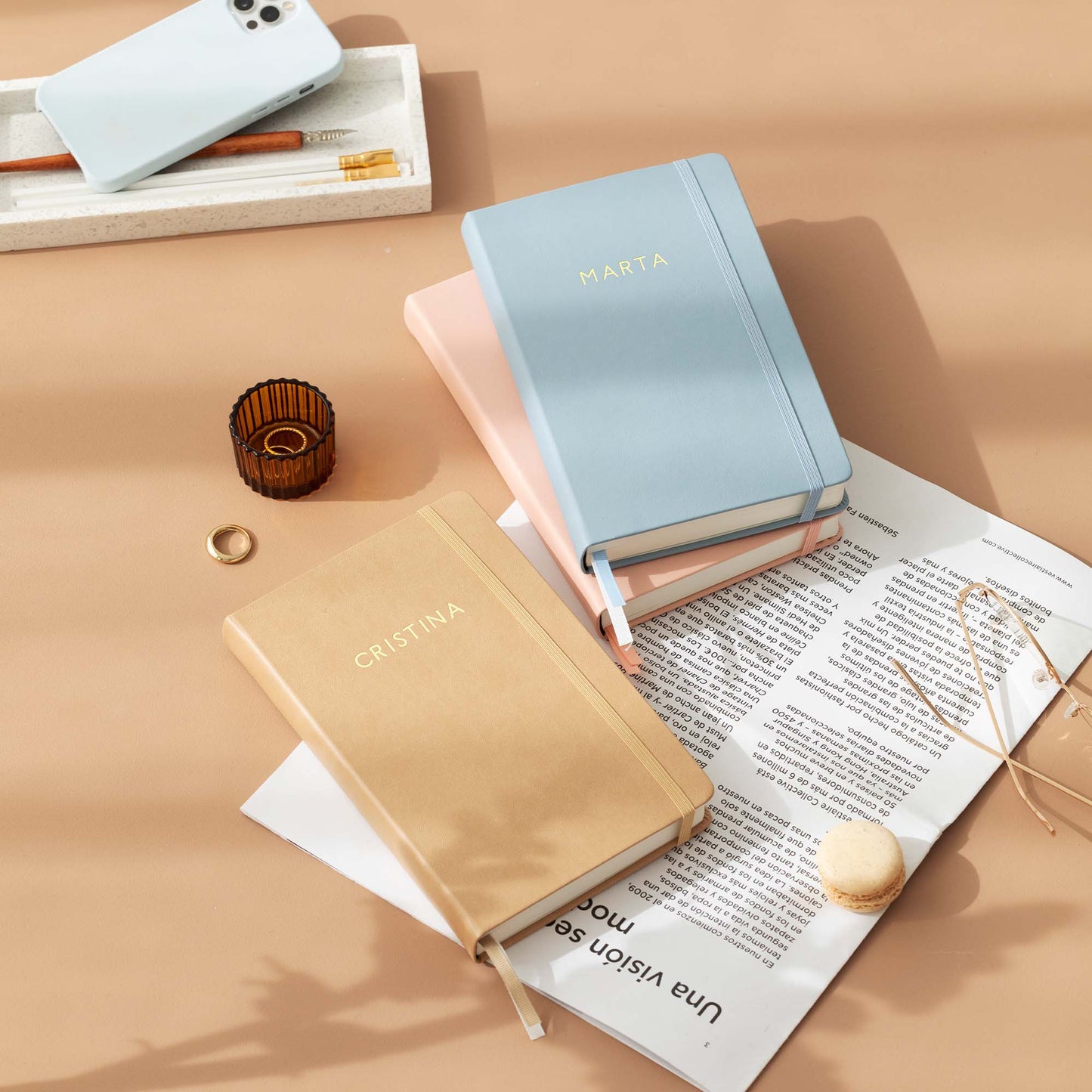 Cuaderno Journal hoja rayas. Latte.