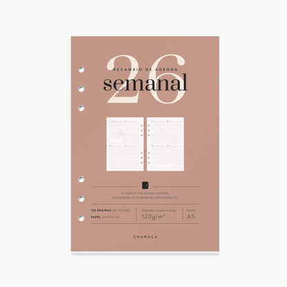 Recambio agenda vista semanal. 2026. A5.