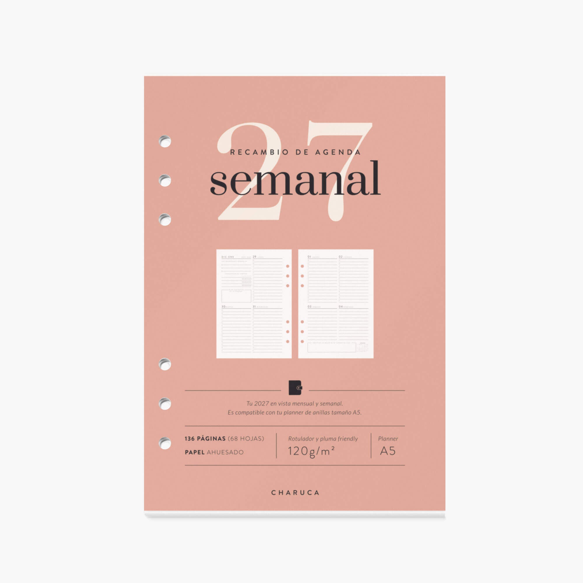 Recambio agenda vista semanal. 2027. A5.