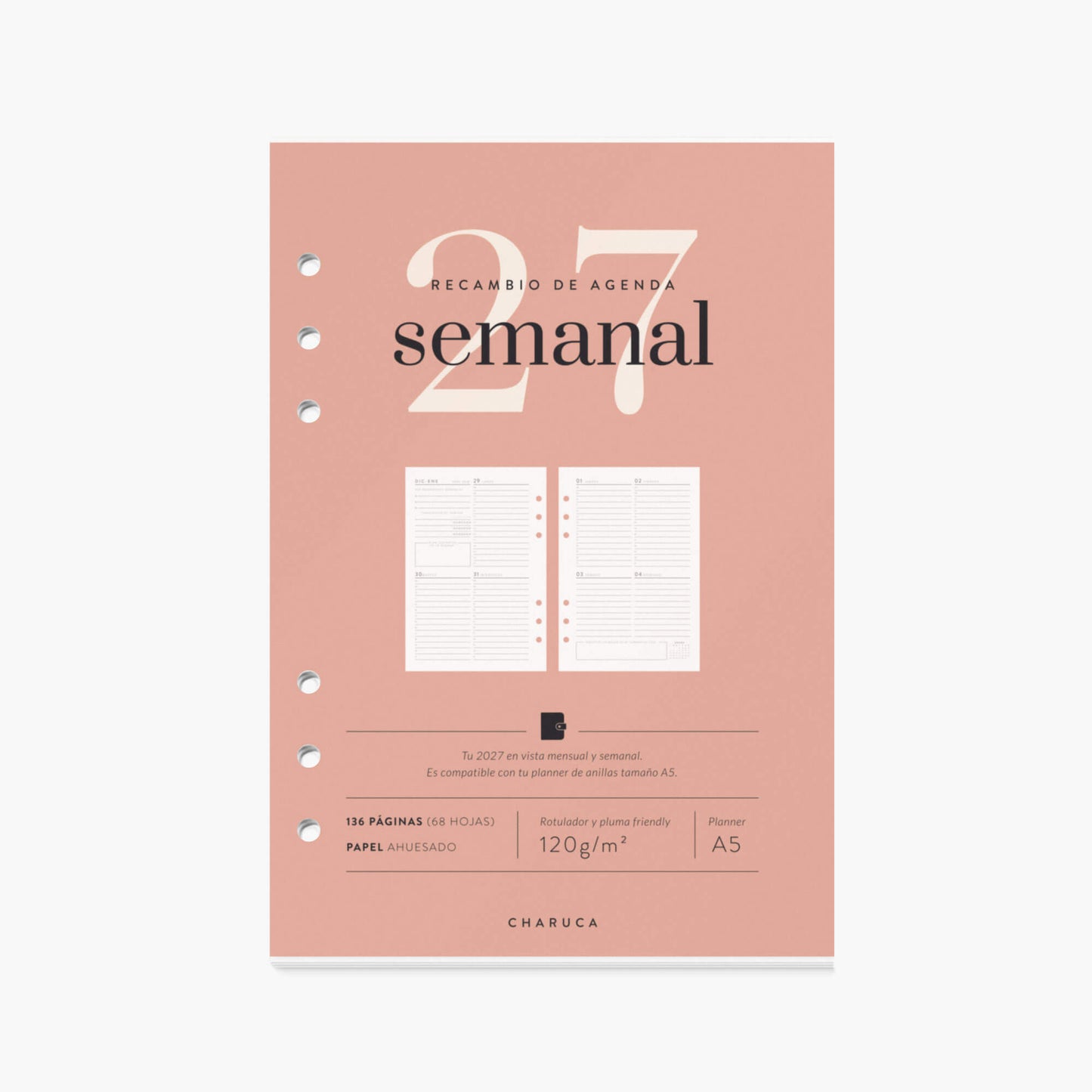Recambio agenda vista semanal. 2027. A5.