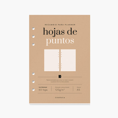Recambio de hojas de puntos para planner A5.