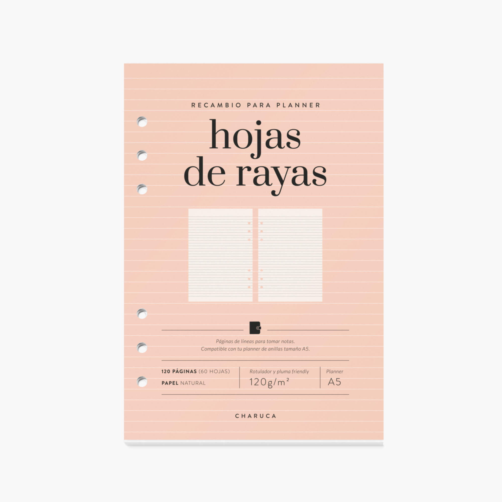 Recambio de hojas de rayas para planner A5.