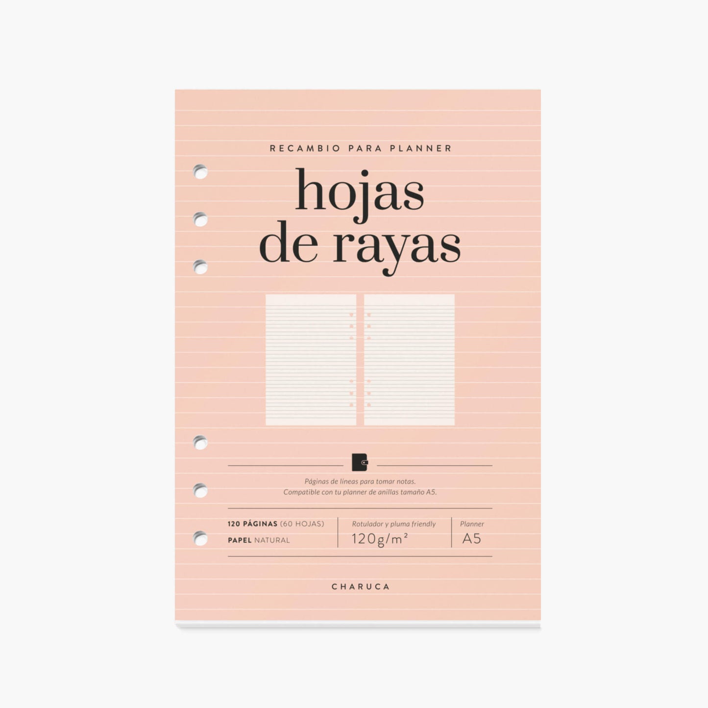 Recambio de hojas de rayas para planner A5.