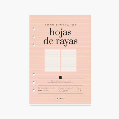 Recambio de hojas de rayas para planner A5.