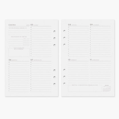 Recambio agenda vista semanal. 2026. A5.