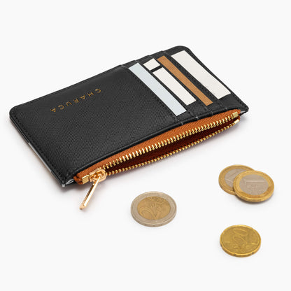 El dinero me ama. Tarjetero monedero. Negro.