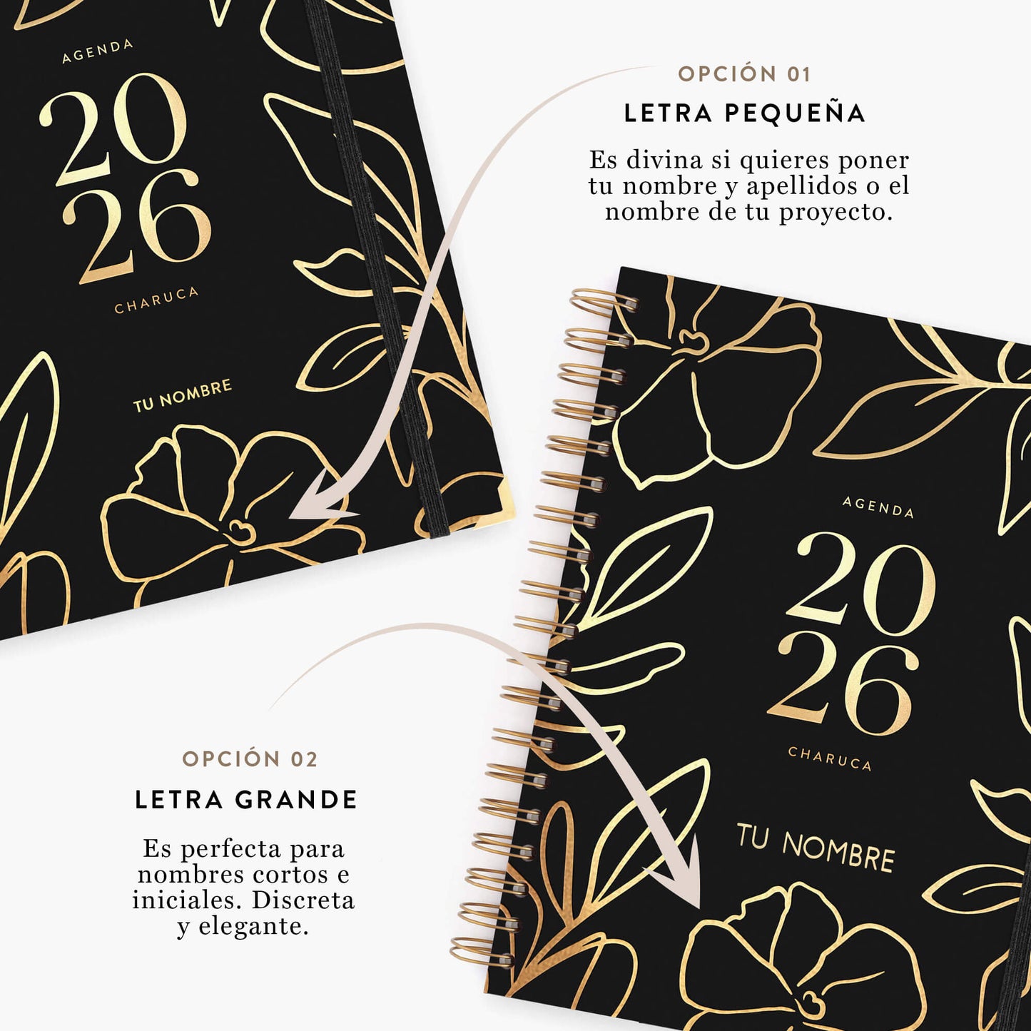 Agenda semanal 2026. Black. Grande.