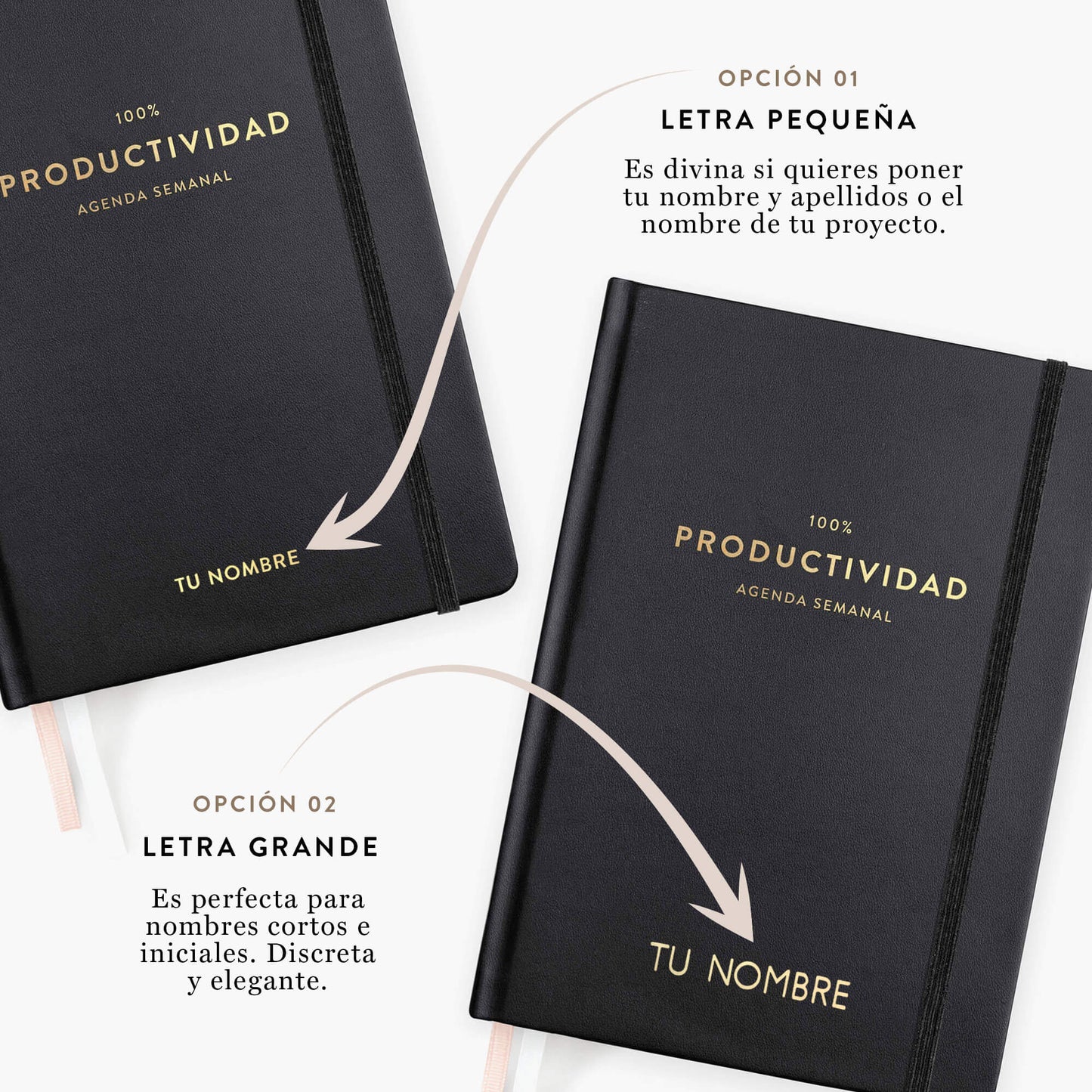 100% Productividad. Agenda semanal. Sin fechas. Negro.