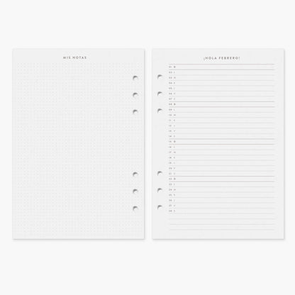 Recambio agenda vista diaria. 2026. A5.