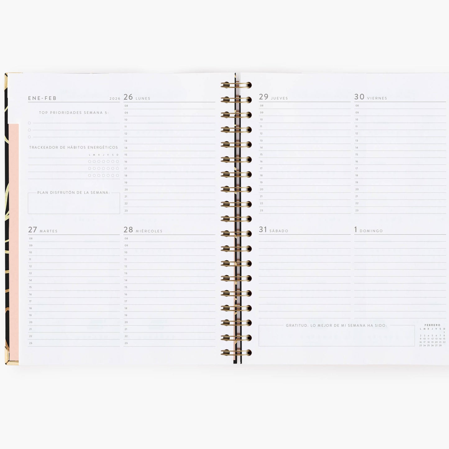 Agenda semanal 2026. Black. Grande.