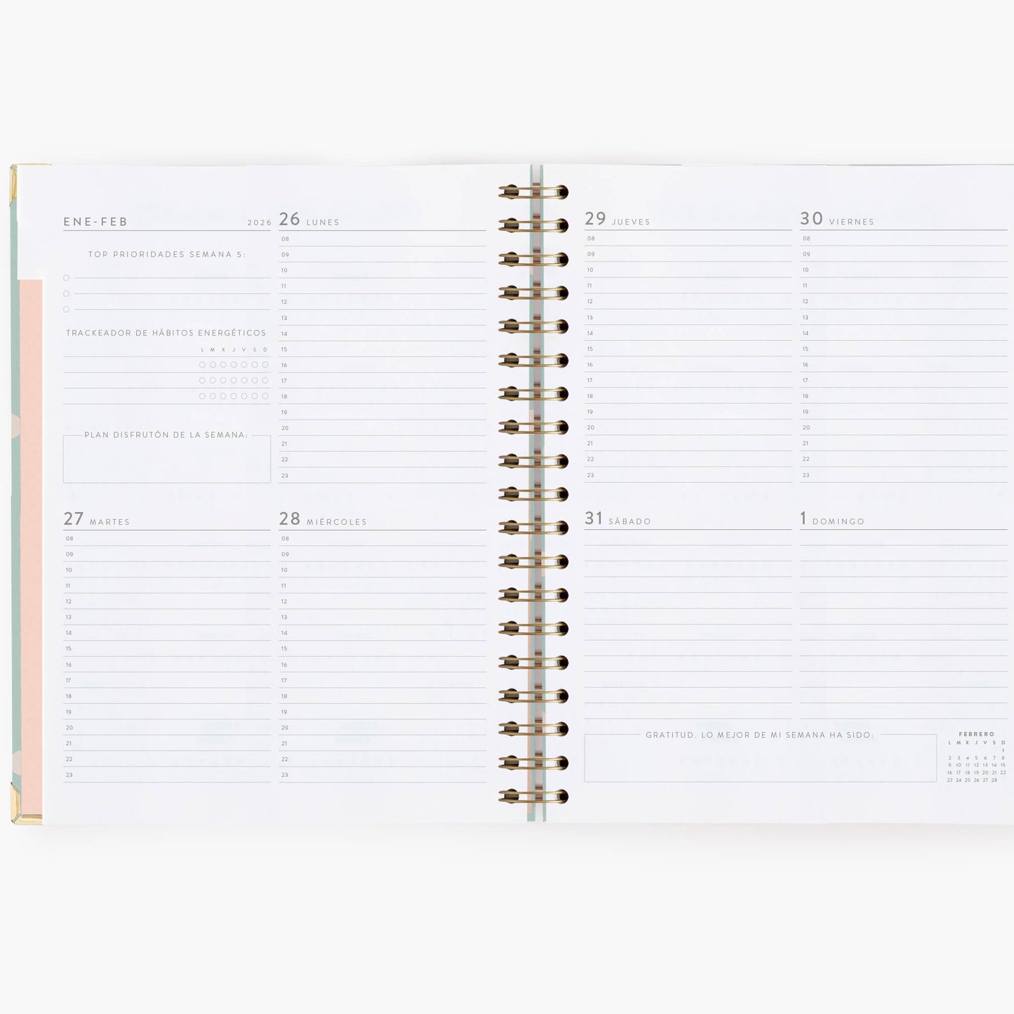 Agenda semanal 2026. Mint. Grande.