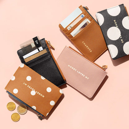 El dinero me ama. Tarjetero monedero. Negro.