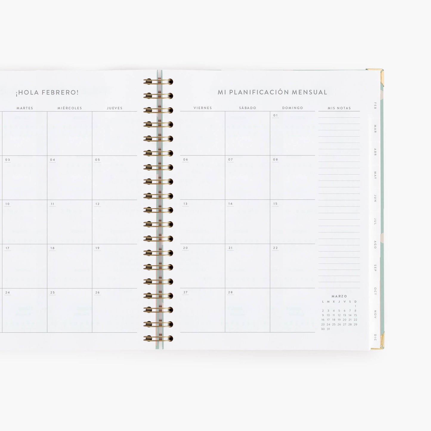 Agenda semanal 2026. Mint. Grande.