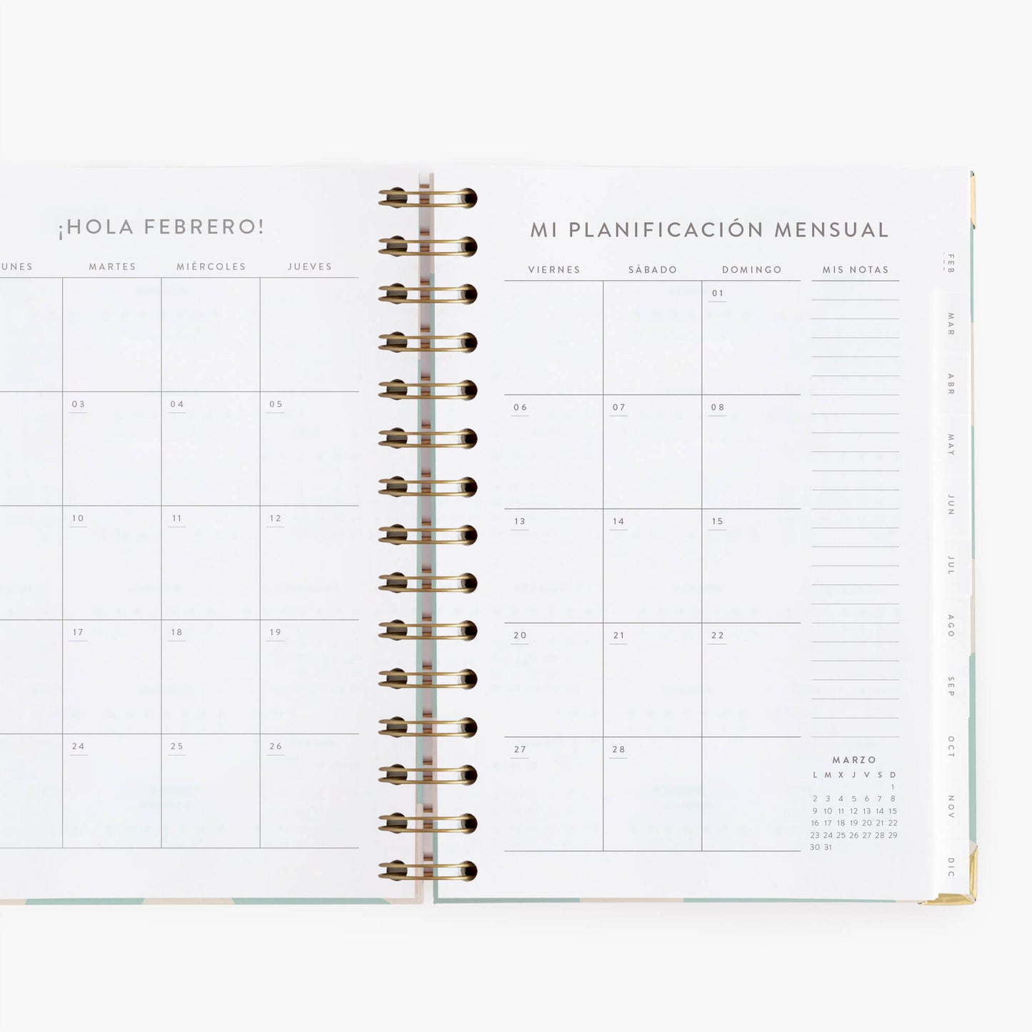 Agenda semanal 2026. Mint. Mediana.