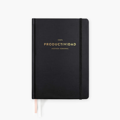 100% Productividad. Agenda semanal. Sin fechas. Negro.