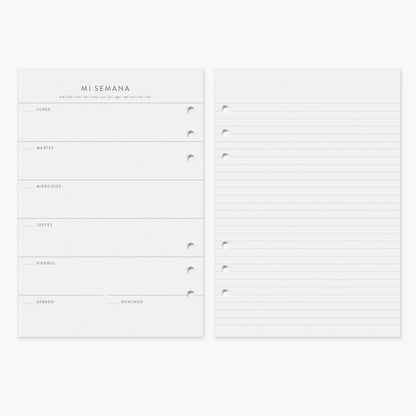 Recambio agenda semana + notas. Sin fechas. A5.