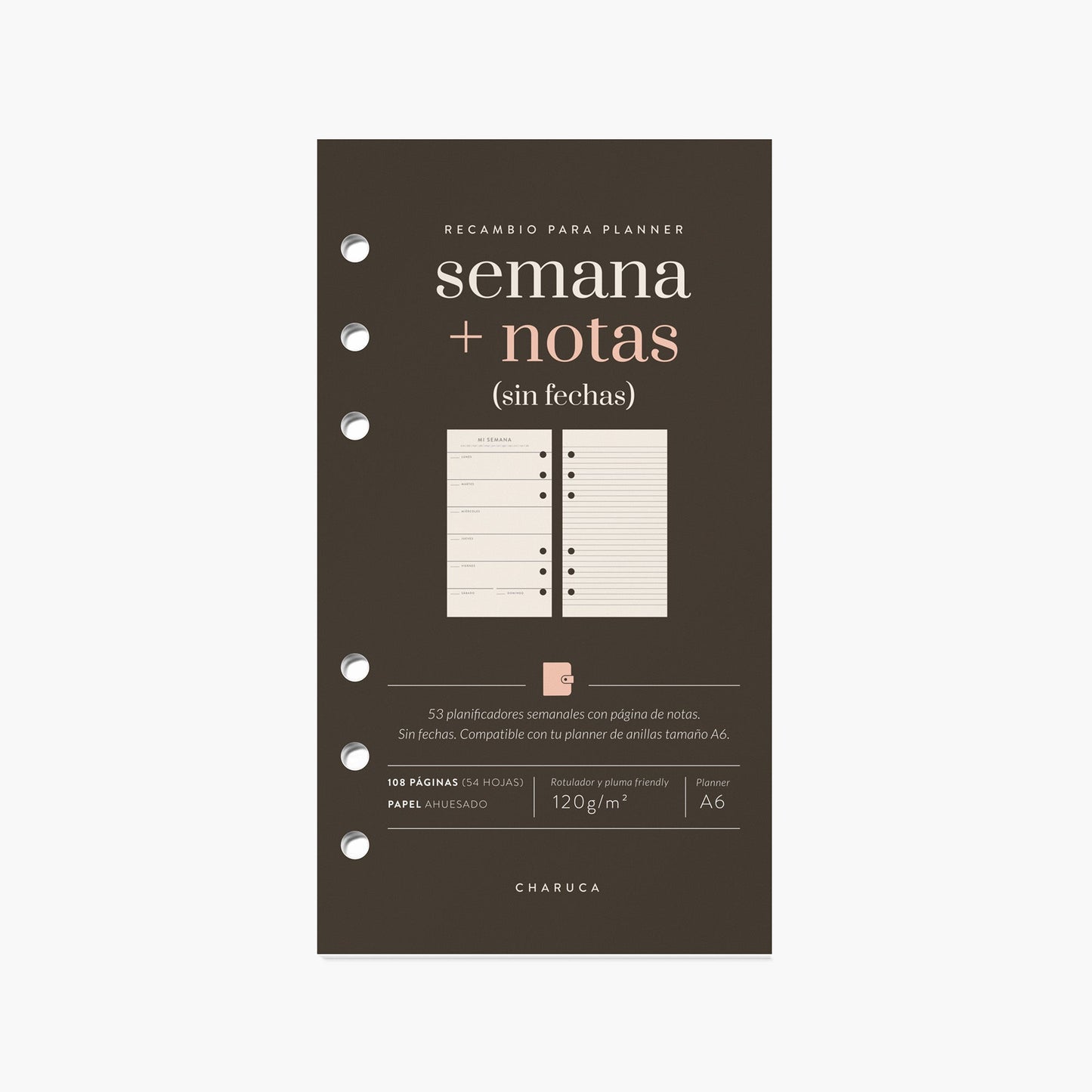 Recambio agenda semana + notas. Sin fechas. A6.