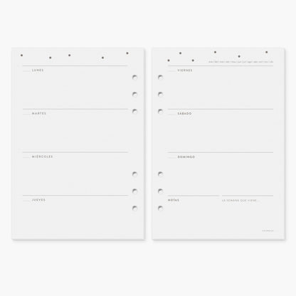 Recambio agenda semanal. Sin fechas. A5.