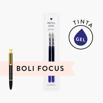 Set de dos recambios de bolígrafo. Tinta gel. Azul.